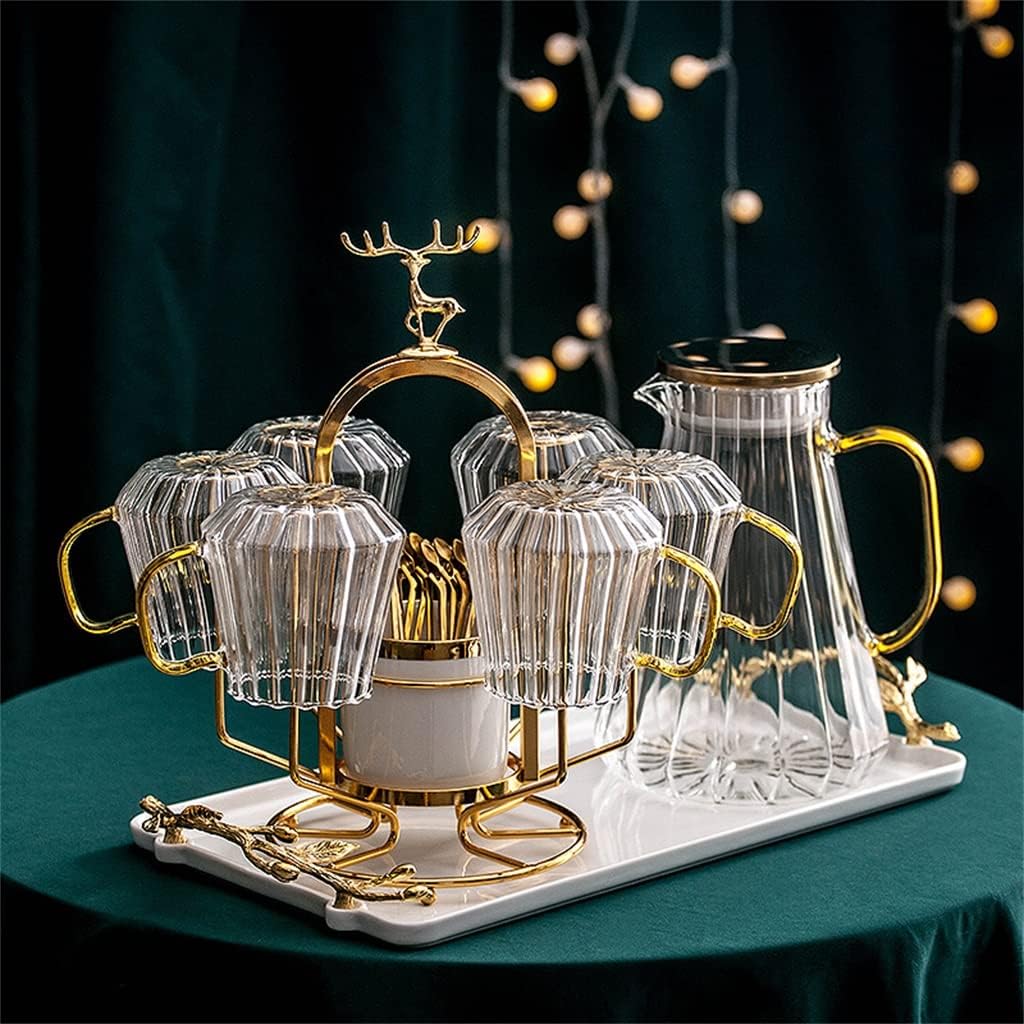 Household Glass Kettle Cup Cup Set Living Room Drinking Water Cup Tea Cup Cold Kettle High Temperature Water Set (Color : B, Size : 6cup Set)