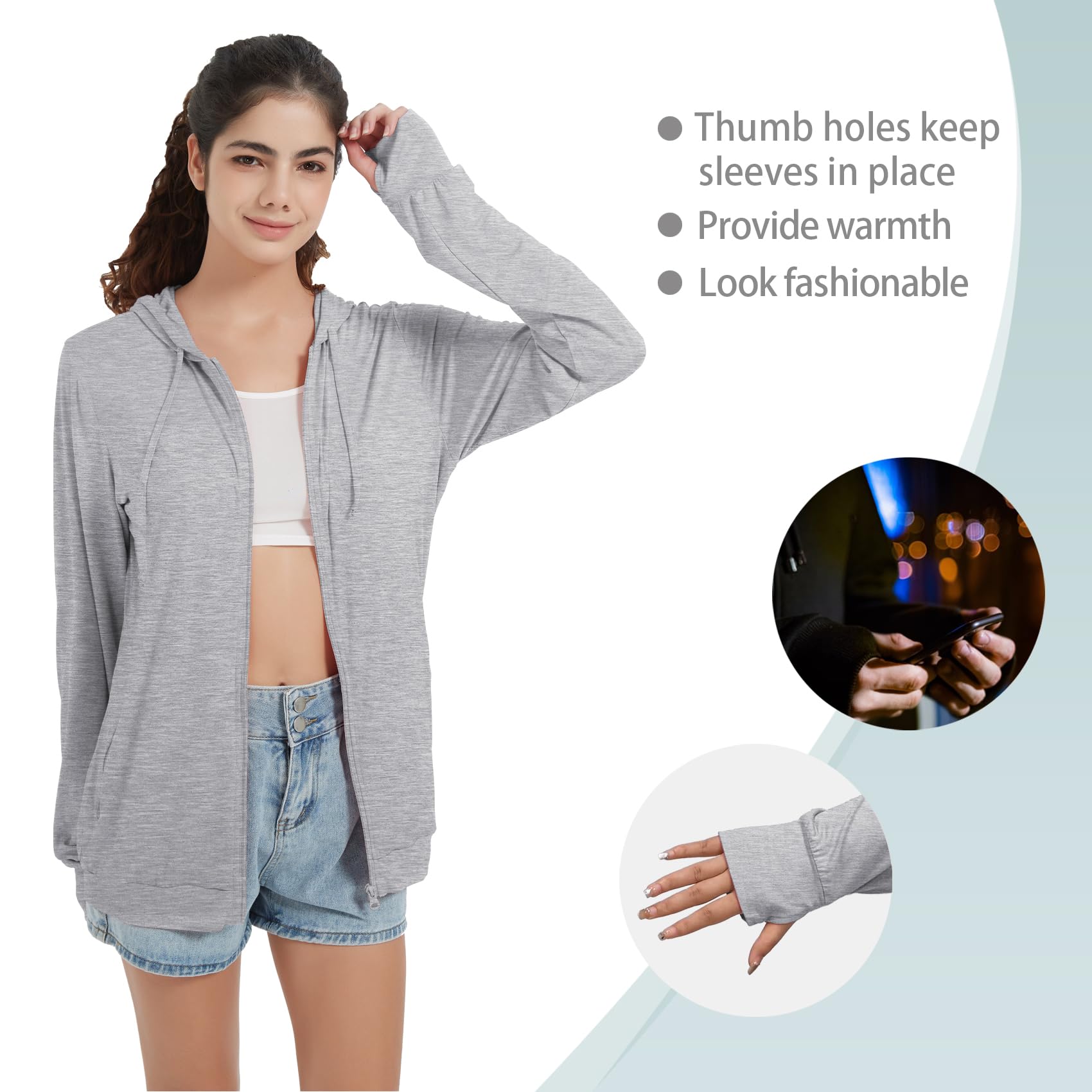 QBK Light Weight Zip Up Hoodie Thin Summer Jacket For Women