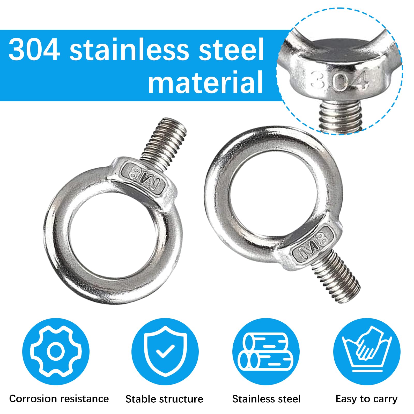 Pack De 10 Cáncamos De Acero Inoxidable M8 Tornillos De Anillo