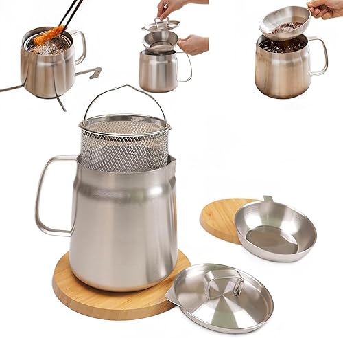 Freidora multifuncional, olla multifuncional de acero inoxidable 304 2 en 1, colador de aceite 2 en 1, olla de filtro de aceite de acero inoxidable