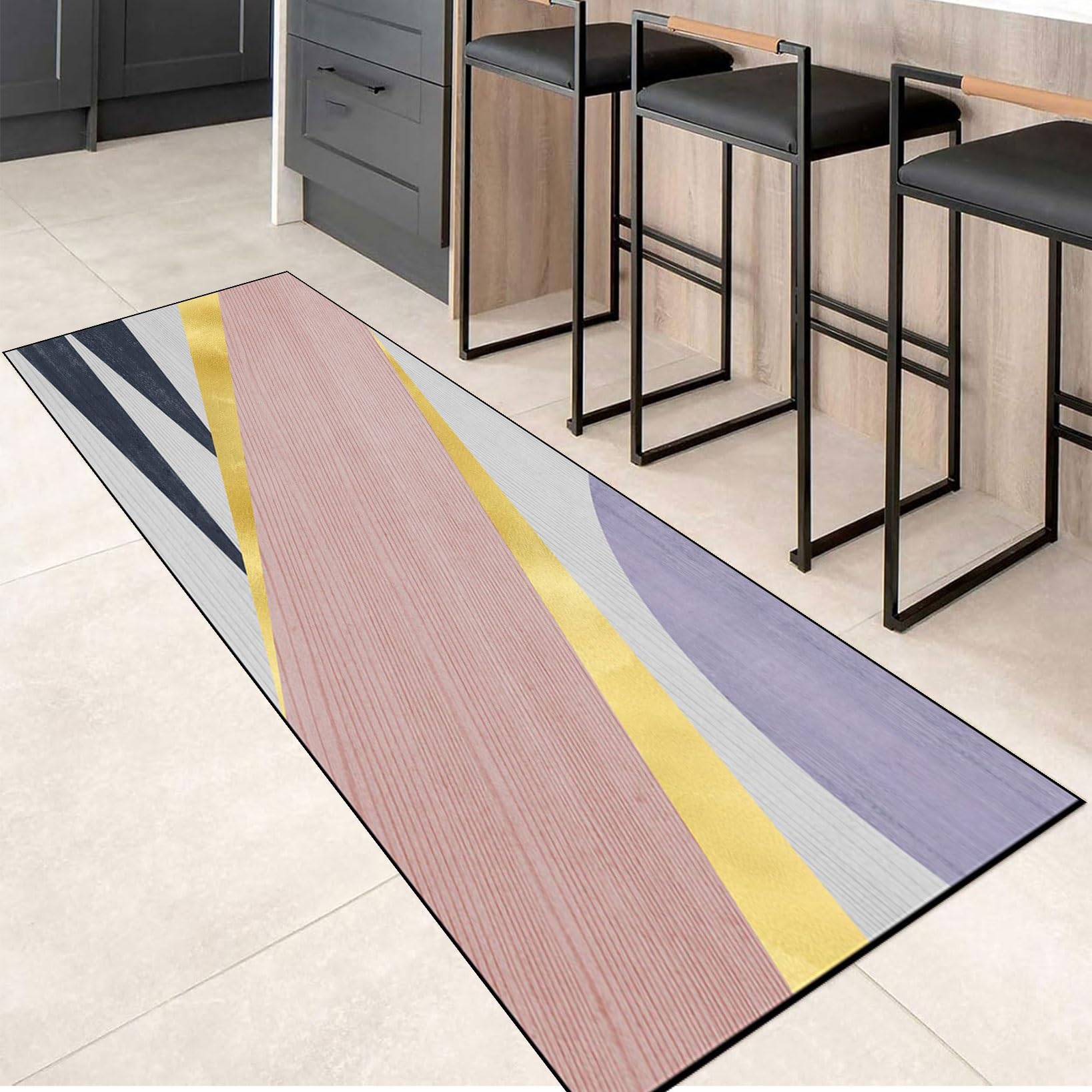 Tapis cuisine antidérapant 55x90 lavable et tapis moderne géométrique abstrait