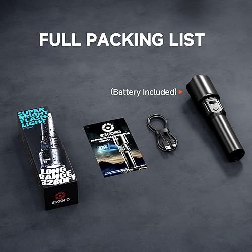 Miniatura 8 de Esgofo Linternas recargables de alto lúmenes 2000 de largo alcance 3280 pies, linterna LED fuerte de mano súper brillante de larga duración 15H,