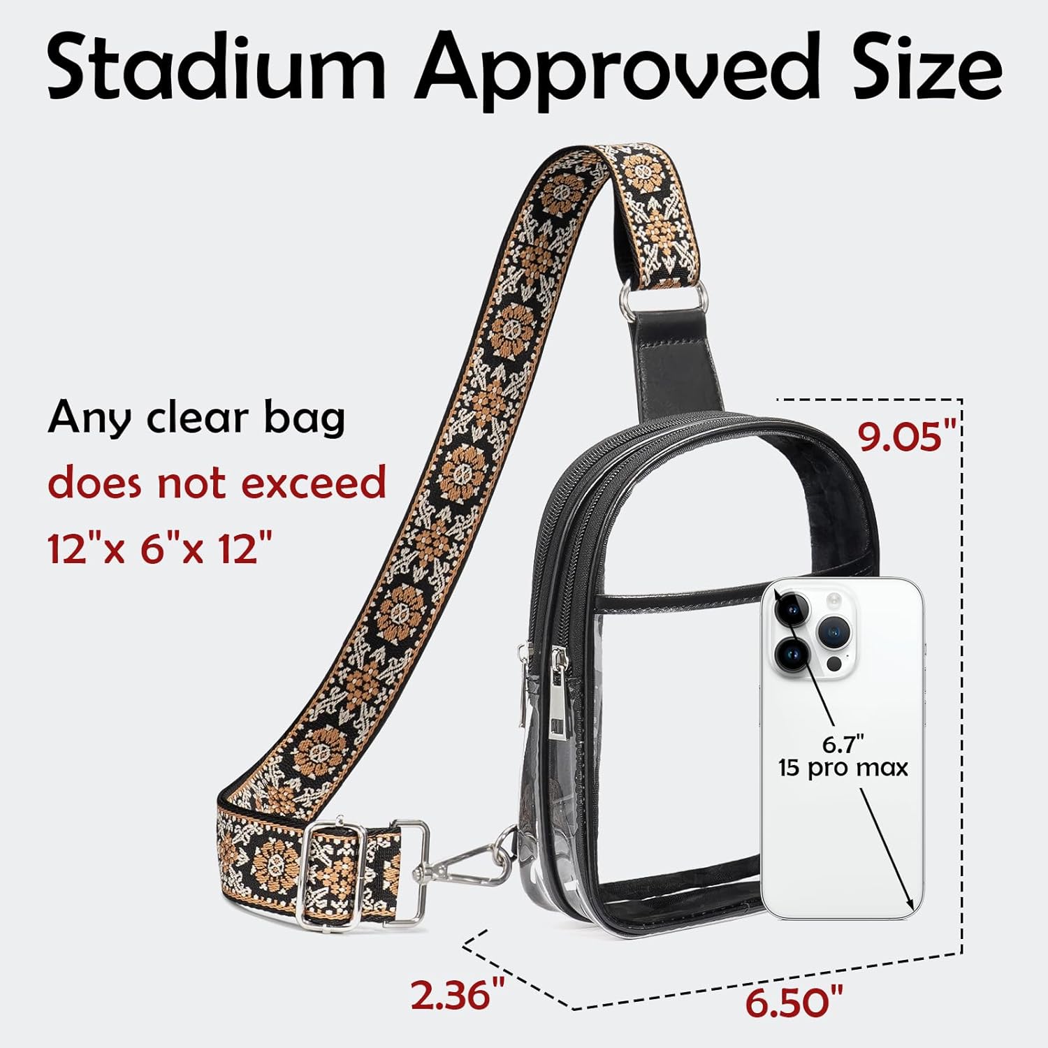 3 Pockets Clear Bag for Stadium Events with 2 Long Straps Sling Backpack Fanny Pack Concert Crossbody Purses for Women - Image 5