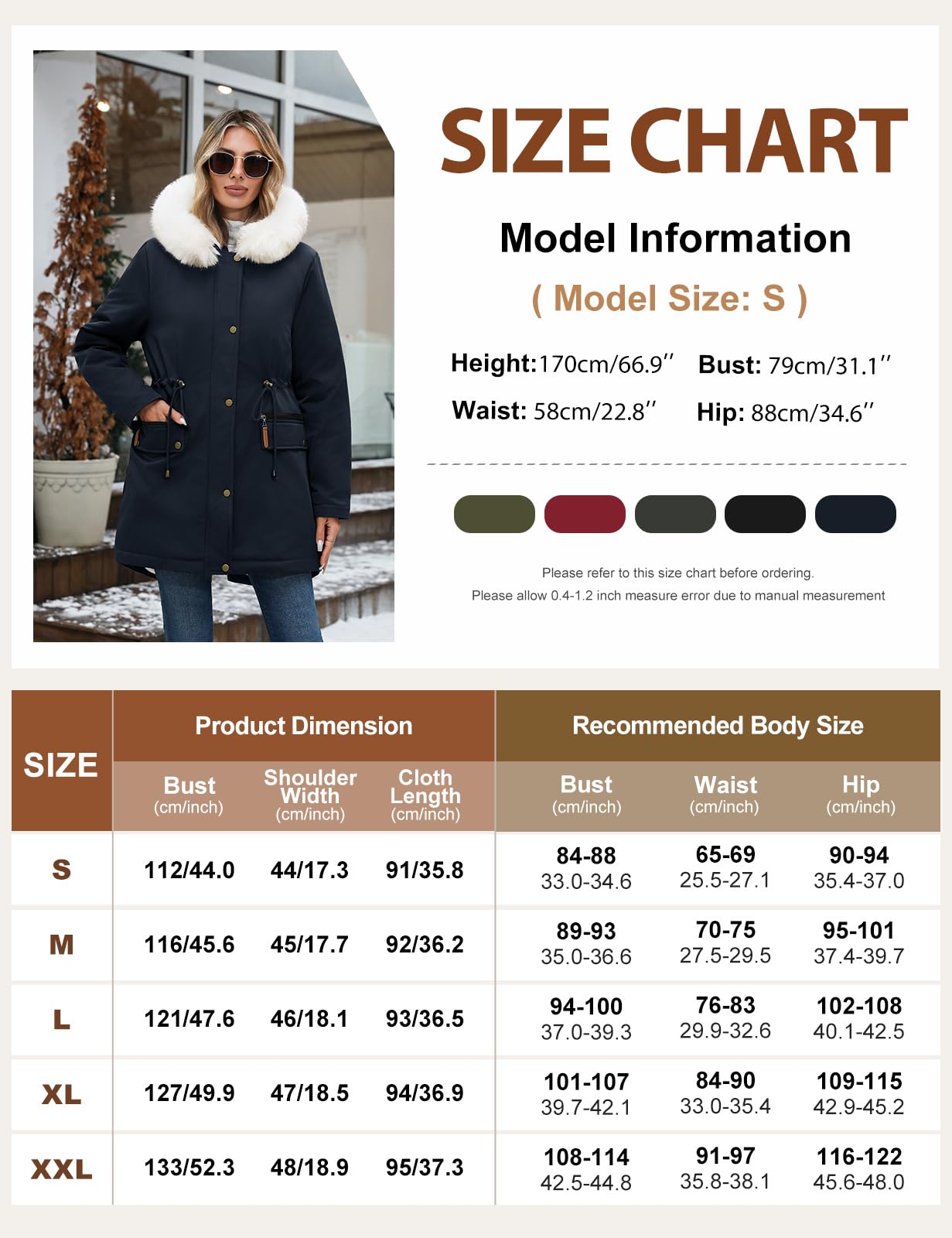 CMTOP Giacca Invernale Donna Foderati in Pile Caldo Medio Lungo Cappotto Impermeabile Antivento Giubbotto Slim Fit Casual Parka Elegante Classico Giaccone con Cappuccio, Zip Tasche
