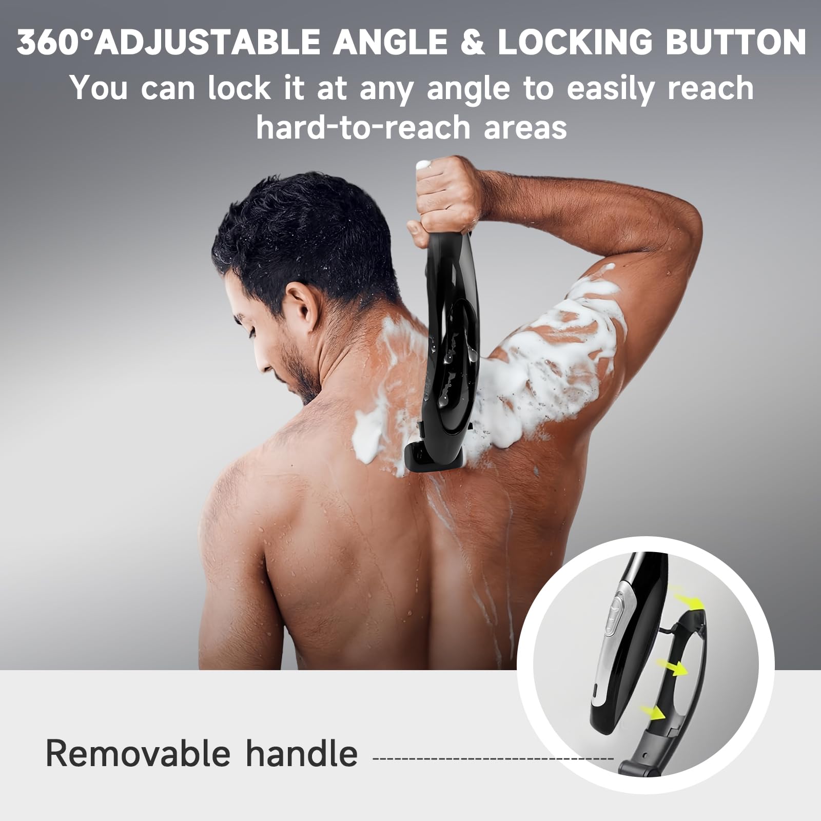 Afeitadora eléctrica de espalda para hombres con mango largo de alcance extremo recargable, aseo corporal sin esfuerzo y recortadora multifuncional de vello de nariz
