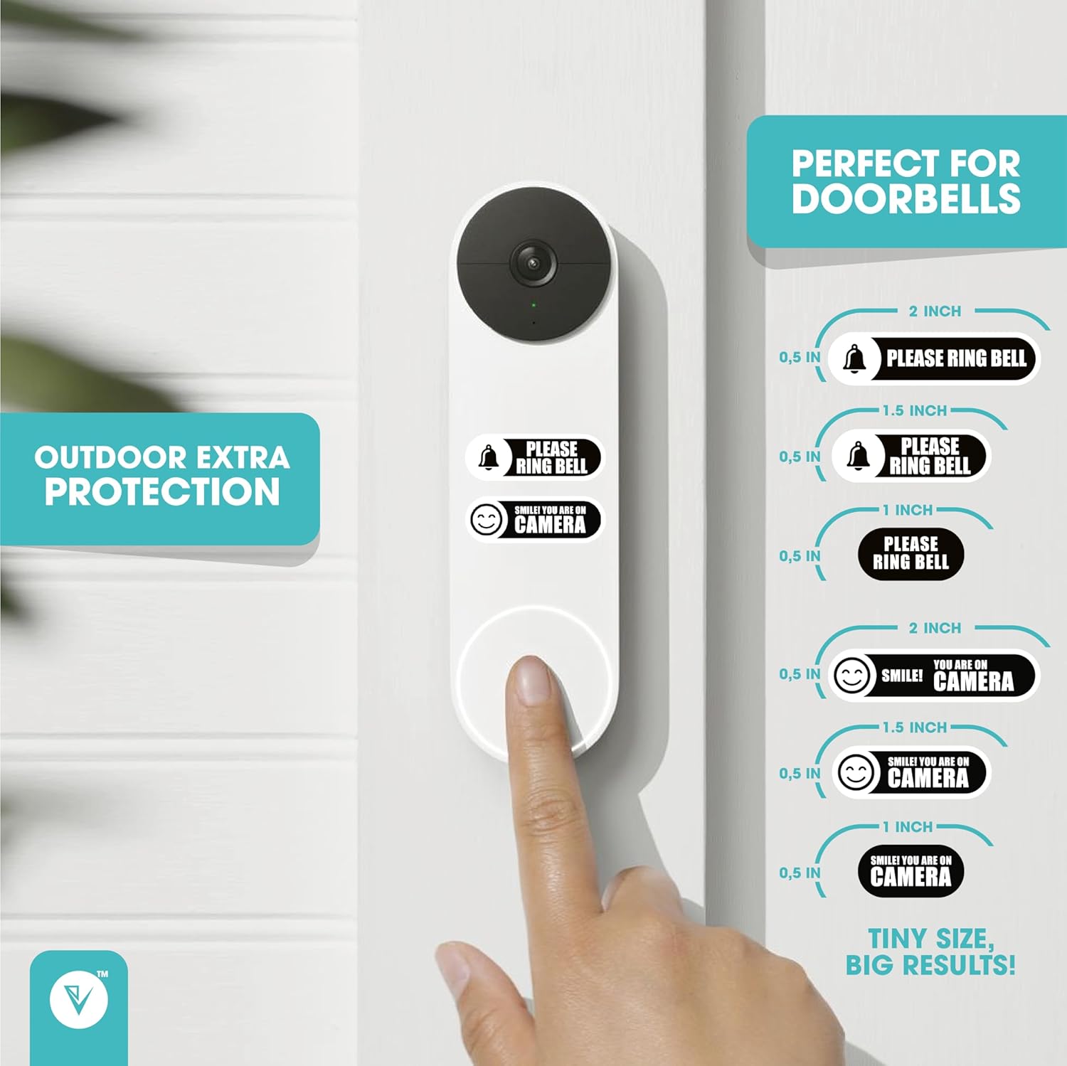 Tiny Please Ring Bell Sign (3 Sizes) + Tiny Smile You are on Camera Sticker for Doorbell (3 Sizes)