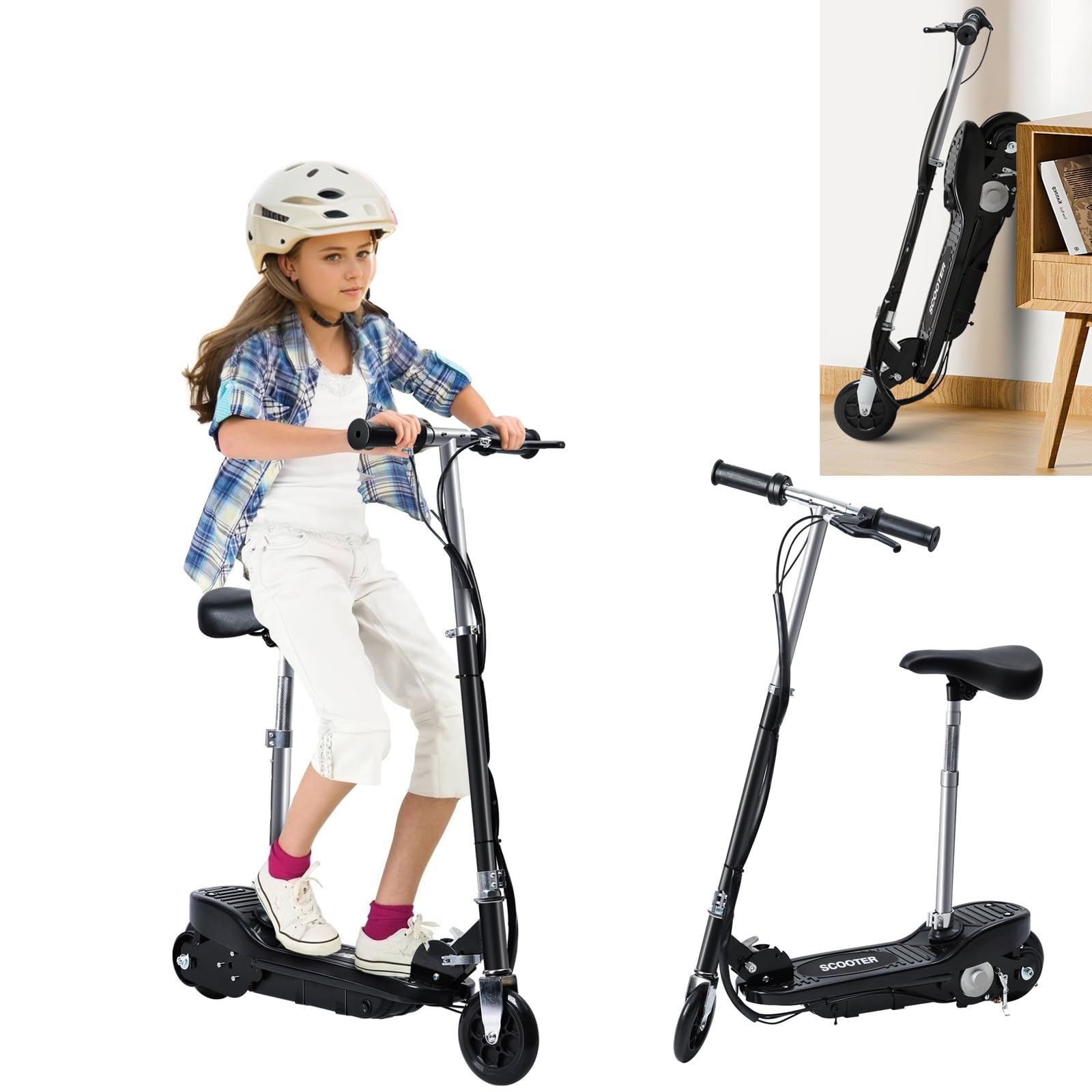 Electric Scooter with Suspension Adjustable Height Foldable Scooter with Removable Seat 120w Motor 12KM H 10 Miles Range
