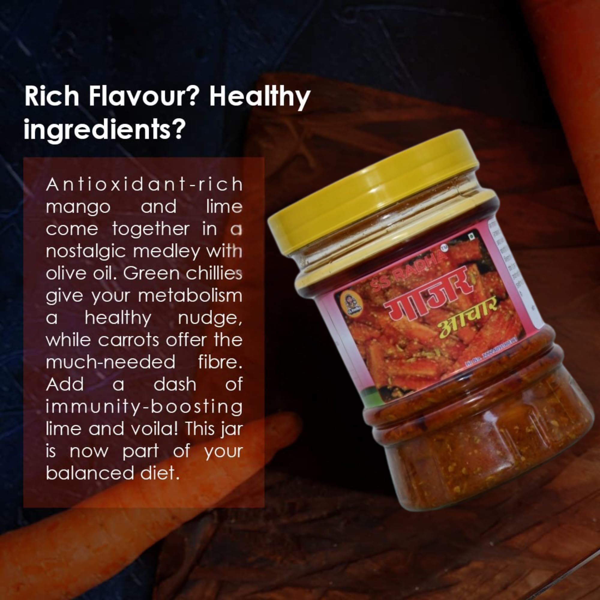 SS Radha Carrot Pickle β Authentic Indian Homemade Pickle, Spicy & Tangy | Gazar Ka Achar | Lohargal Ka Prasidh Achar | 800 Gram 1