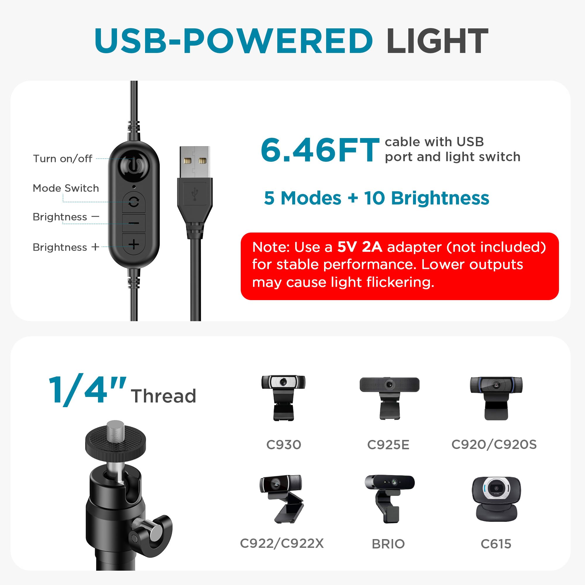 InnoGear Illuminazione con zoom per computer, 50 modalità di illuminazione, illuminazione per videoconferenza, con supporto per telefono cellulare, luci per selfie, scrivania, webcam, anello luminoso