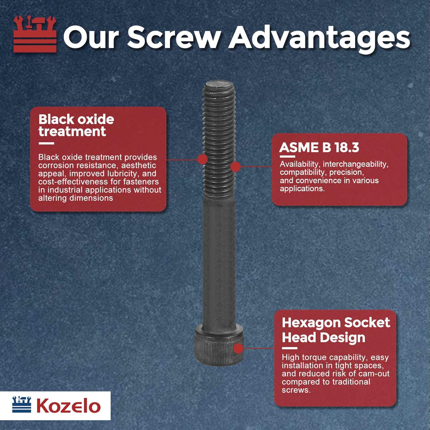 100pcs Socket Head Cap Screws - [5/8"-18 x 2-3/4"] Alloy Steel Black Oxide Grade 12.9 Internal Hex Screw for 3D Printer Furniture Industrial Use, Black