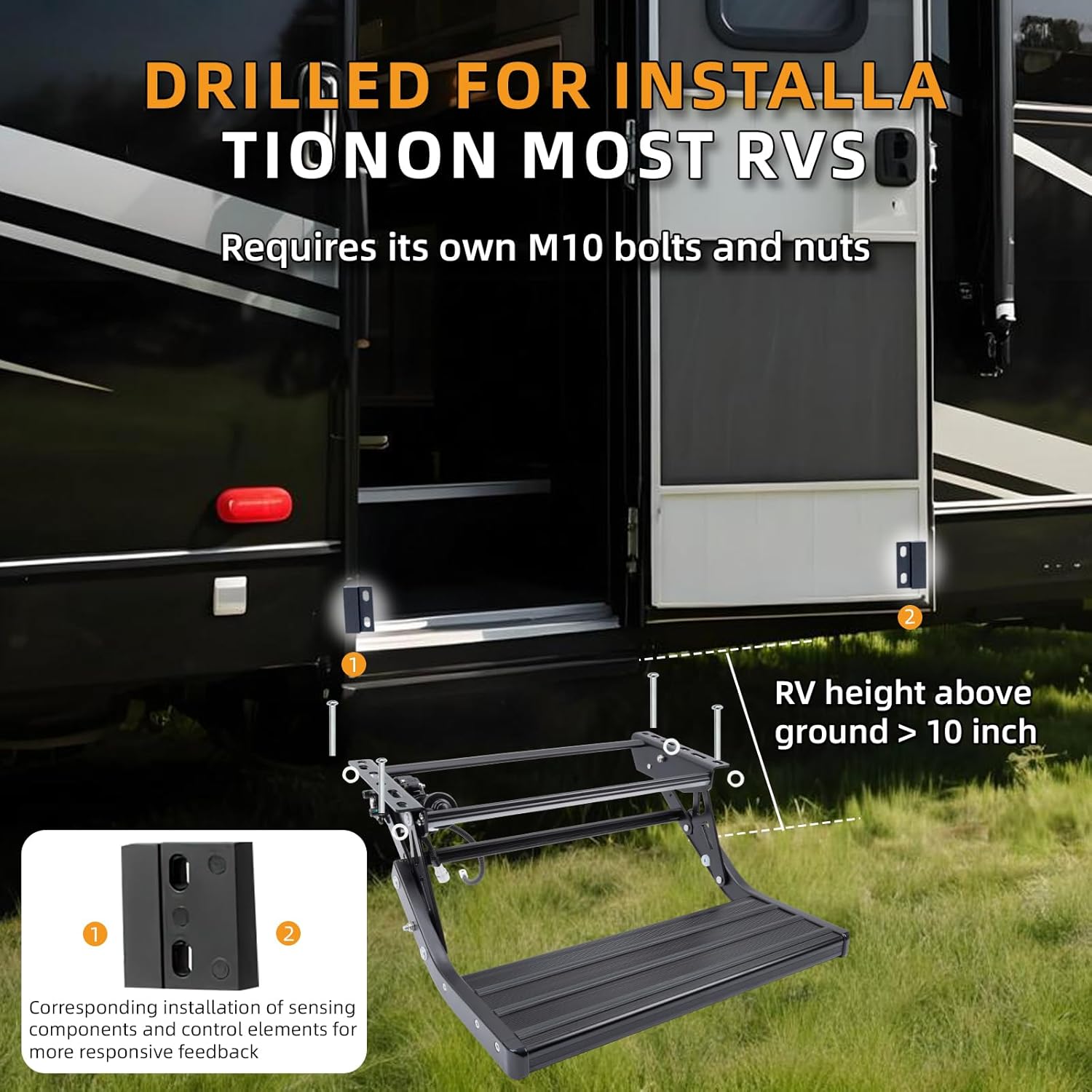 Electric Retractable RV Steps with LED Lighting, 400 LBS Load Capacity, Foldable Aluminum Alloy Camper Steps, Thickened Steel Plate Trailer Steps, Non-Slip Design, Ideal for RV, Trailer, Camper
