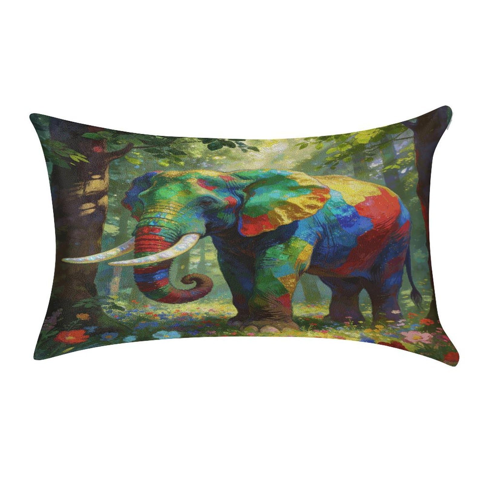 Fodpand Style Colorful Forest Elephant Pillowcase,Elegant Designed Home Decor,Velvet Pillowcase,Soft And Cozy,Pillow Case Cover With Hidden Zipper For Bedroom, Sofa, Couch