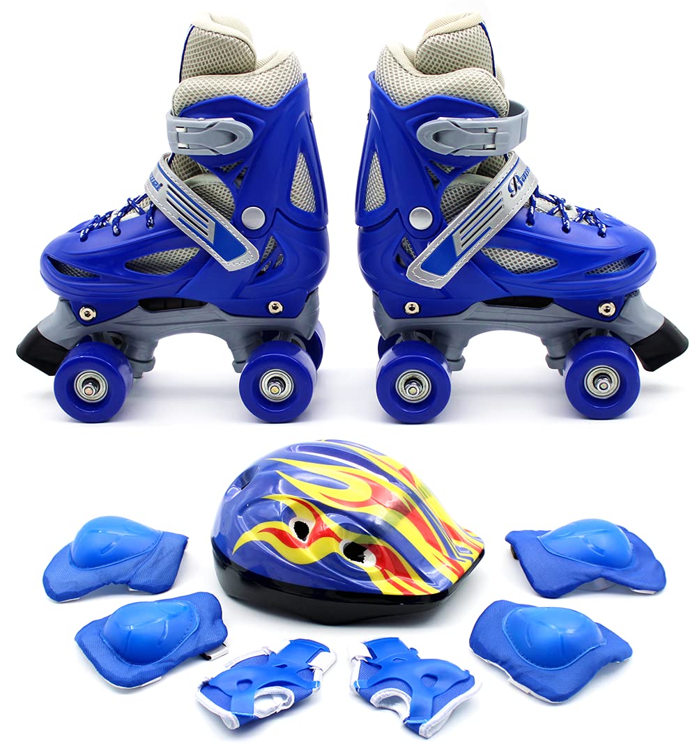 EASY FUTURE Roller Skates Adjustable Size Double Row 4 Wheel Skates for Children Skates for Boys And Girls Including Full Protective Gear Set 3 Colors 3 Sizes for Choose NO.1302