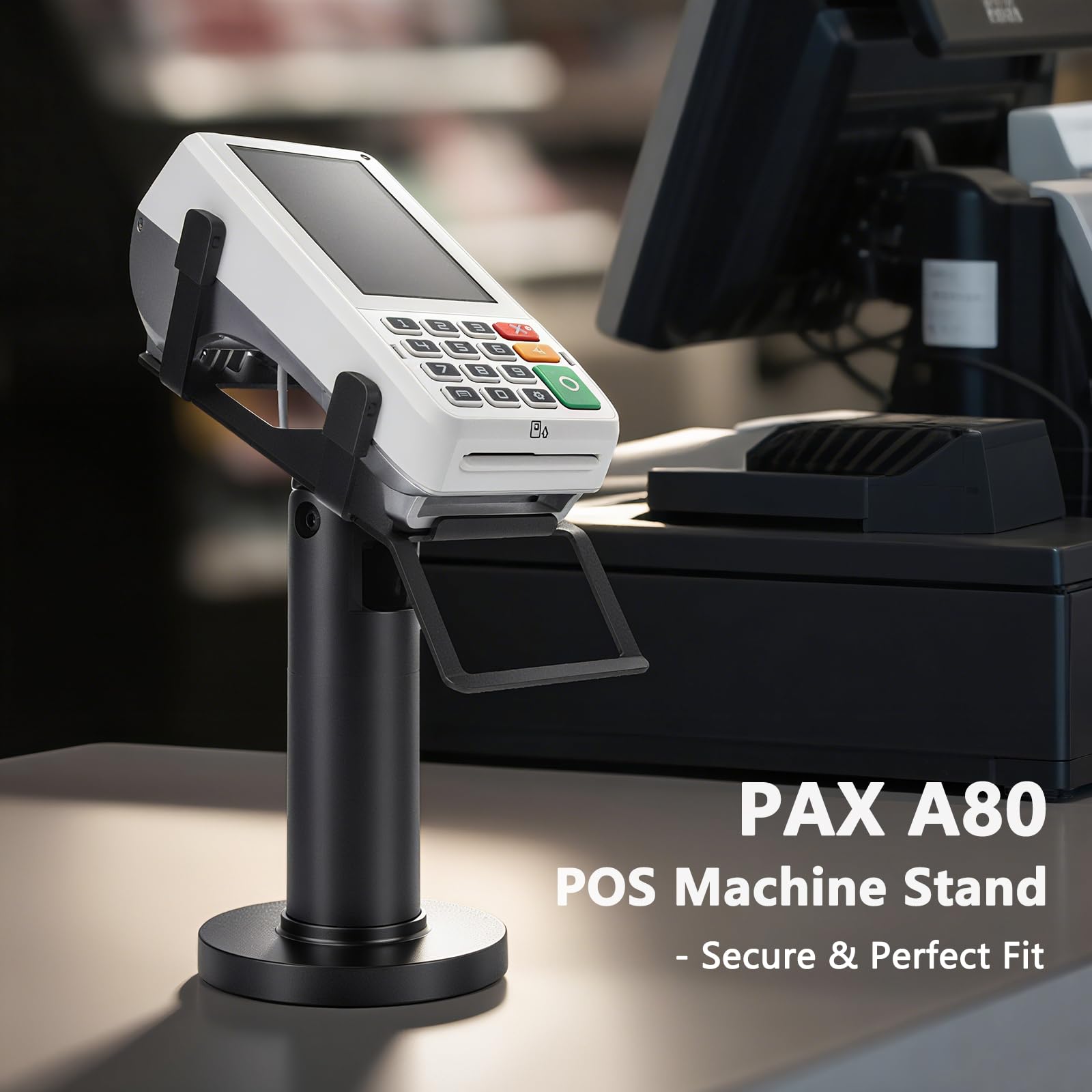 Supporto terminale quadrato per Pax A80 – Supporto terminale POS girevole e inclinabile alto 17,8 cm con installazione a vite/adesivo (kit completi), lettore di carte di credito supporto per
