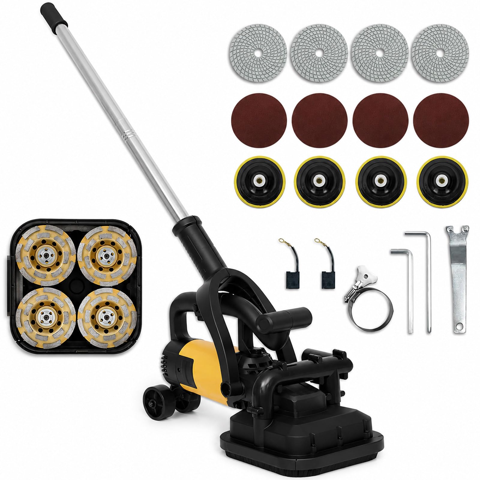 vnmudzeo 3800W Electric Concrete Grinder,w/Auxiliary Wheels & Long Handle,4-Head Terrazzo Floor Polisher,for Driveway Workshop Warehouse Shop Kit1