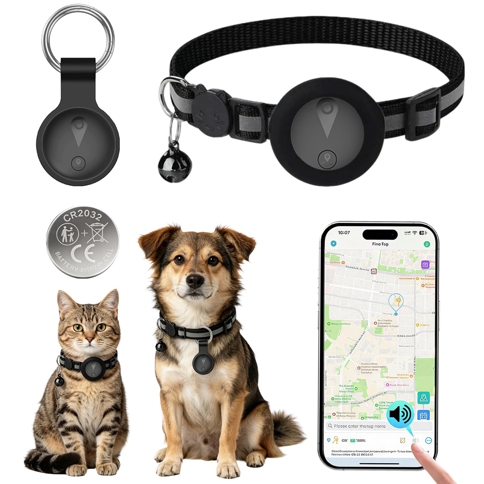 Dog GPS Locator Compatible with iOS and Android Systems GPS Dog 7 Day Route History Playback GPS for Cats Waterproof Pet Locator (IP67) - Matte Black