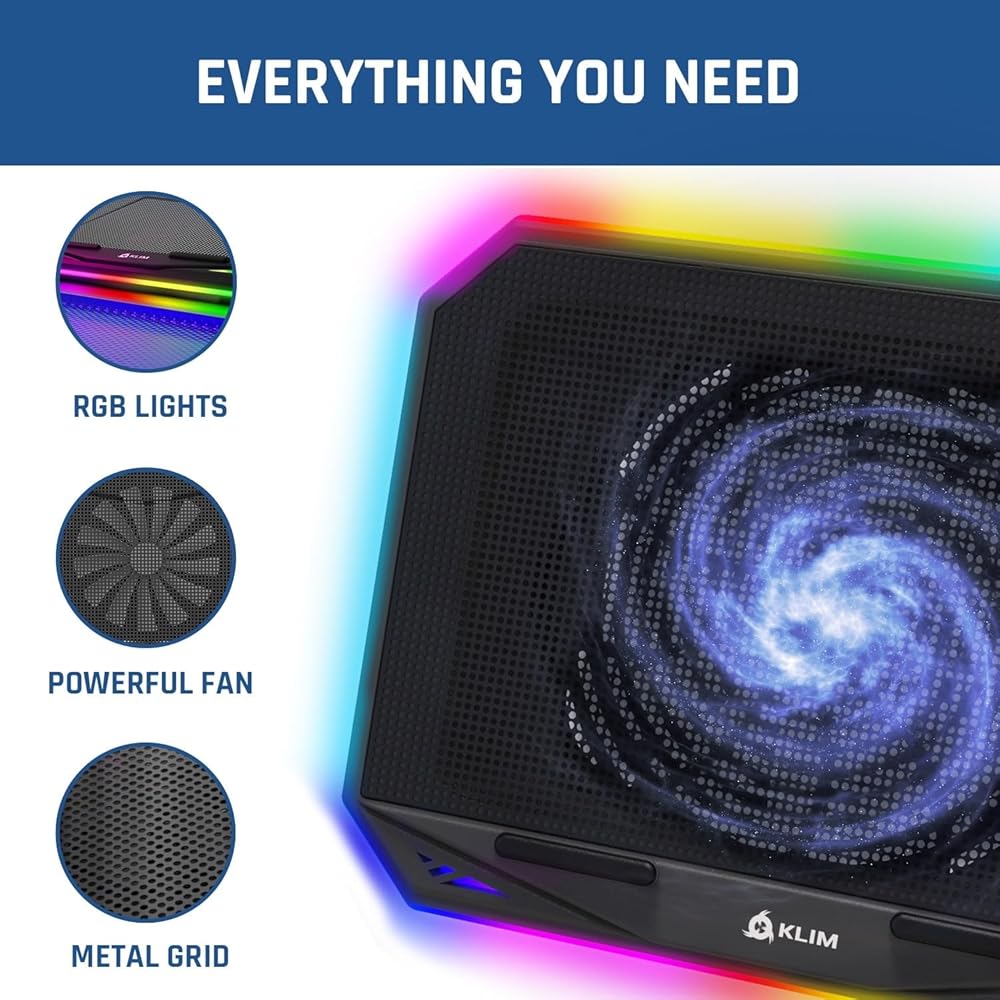 KLIM Aurora + Laptop-RGB-Ku00fchler- 11 Bis 17 Zoll + Laptop-Gaming-Ku00fchlung + USB-Lu00fcfter + Stabil Und Leise + Mac- Und PS4-kompatibel + Neuheit