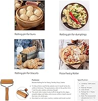 Vista 3 de Rodillo de madera, rodillo de molienda antiadherente para panadero, grosor uniforme, rodillo de masa de madera, rodillo de masa de pizza, rodillo