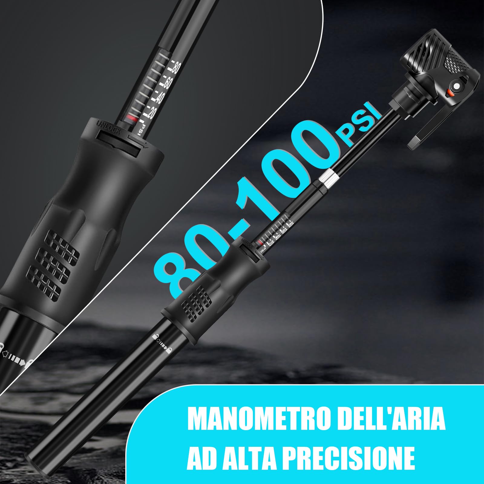 Pompa per Bicicletta con Manometro, [100 PSI] [Con Accessori] Diyife Mini Pompa Bici, Pompa Bici Portatile, Pompa da Bicicletta per Valvole Presta e Schrader, per Bici da Strada, MTB, BMX e Palloni