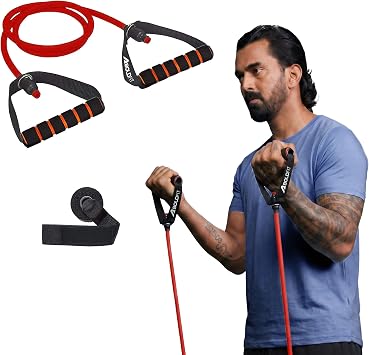 Boldfit Resistance Tube with Foam Handles, Door Anchor for Exercise & Stretching, Suitable in Home & Gym Workout for Men & Women-10kg-Red