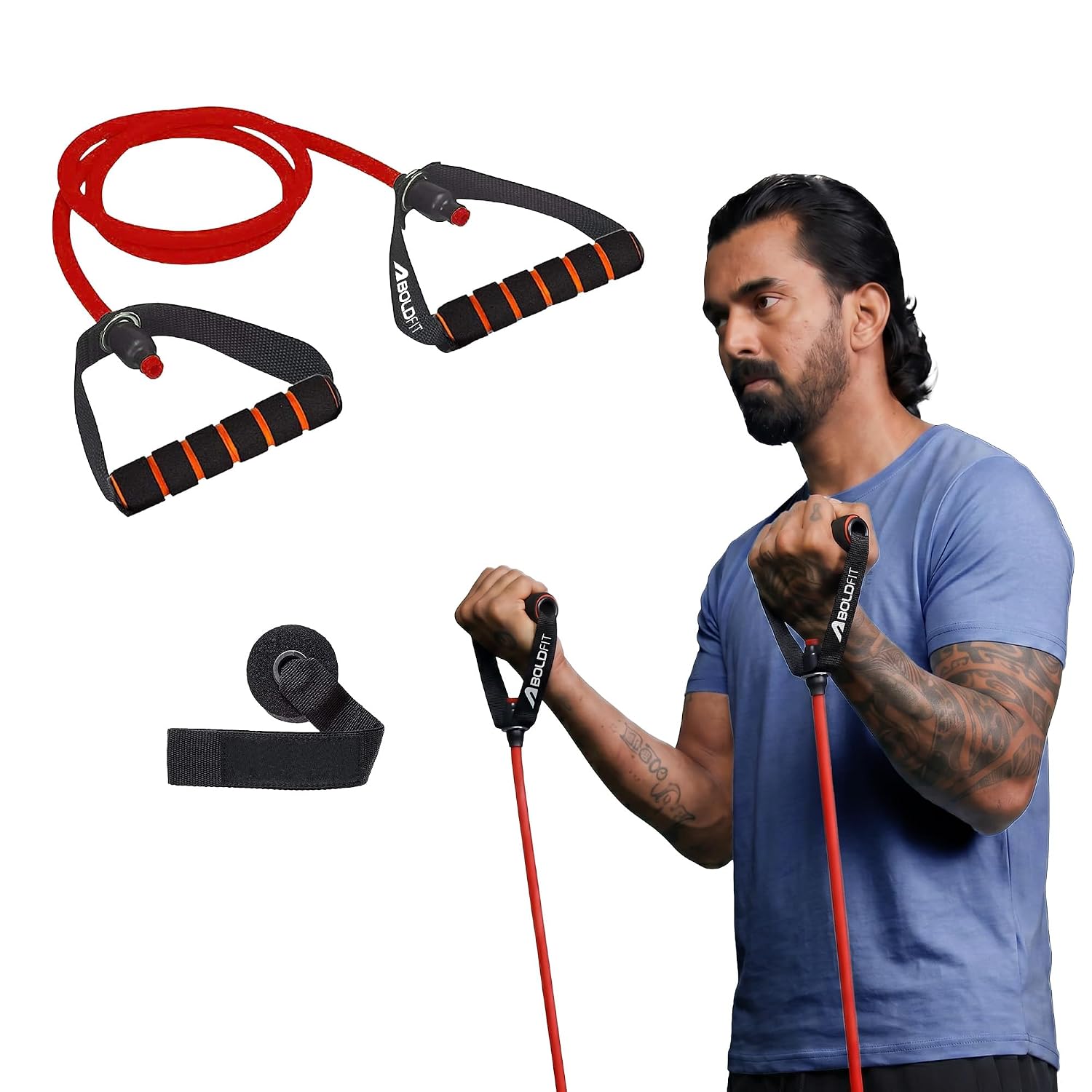 Boldfit Resistance Tube with Foam Handles, Door Anchor for Exercise & Stretching, Suitable in Home & Gym Workout for Men & Women-10kg-Red