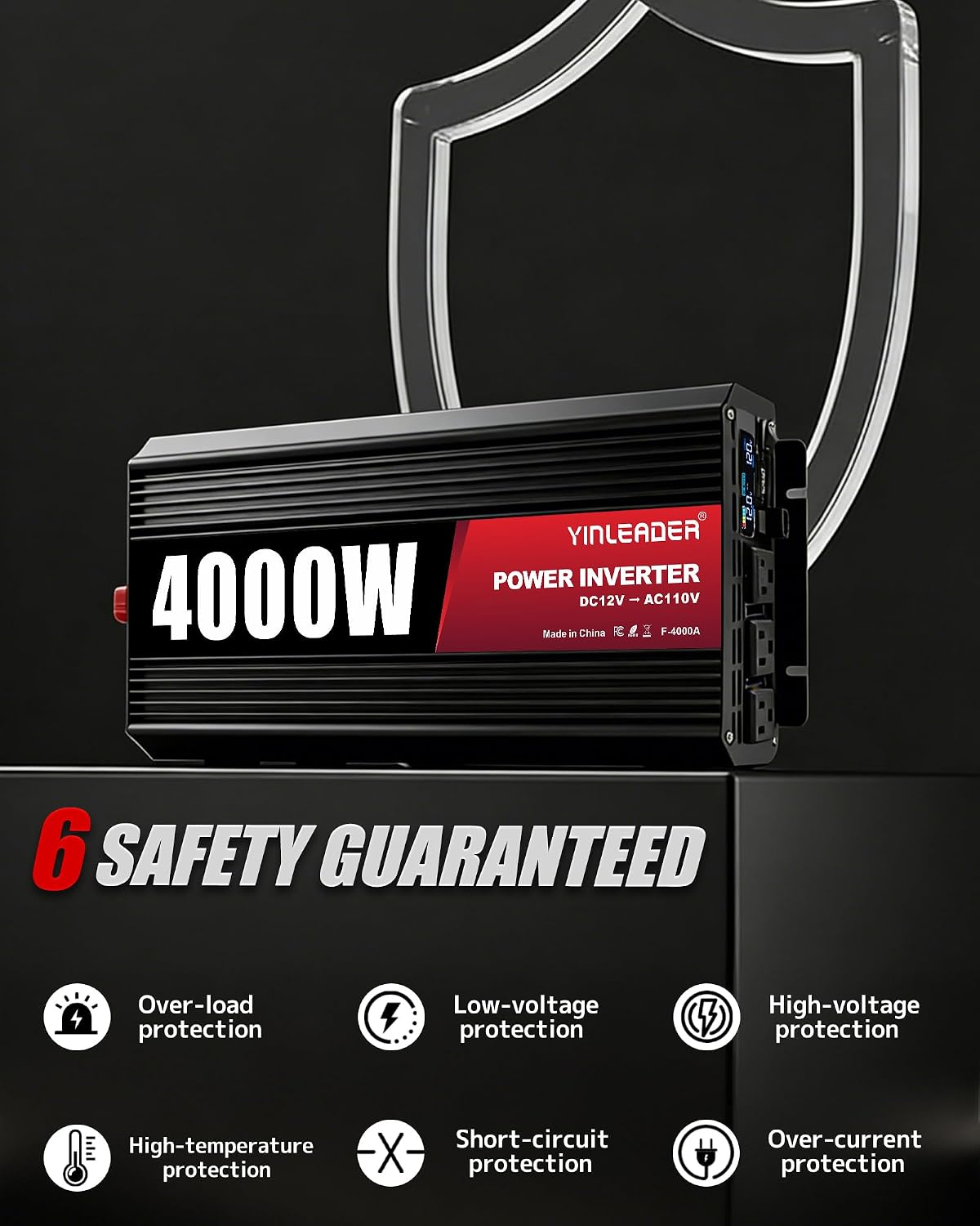 4000 Watt Power Inverter 12v to 110V/120V Converter Peak Power 8000W with 3 AC Outlets,1 USB Port, Remote Controller & LCD Screen DC to AC Inverter for RV Camping Off-Grid Solar Inverter Systems