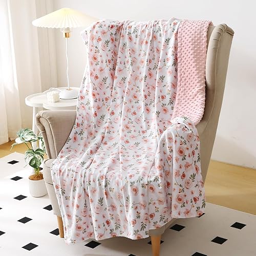 Miniatura 2 de DaysU Minky - Manta de bebé de microforro polar suave y sedosa con respaldo de puntos, manta impresa de animales para niñas, elefante, rosa, 30 x 40