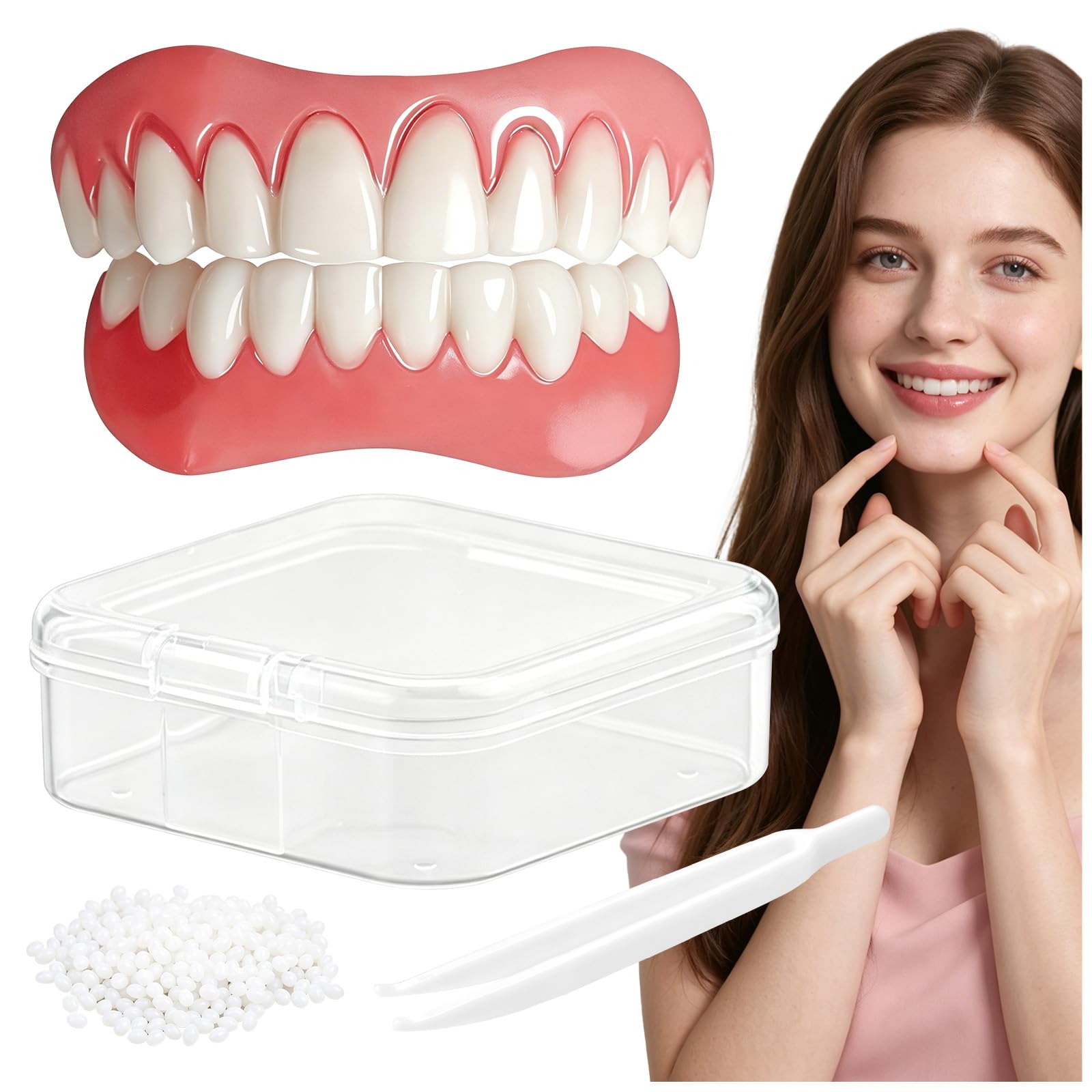Photo 1 of Moldable Silicone False Teeth Veneers, DIY Upper & Lower Temporary Dentures Kit for Women Men, Smile Fix at Home in Minutes, Comfortable & Reusable Natural Look Cover Gaps Stains Chipped Teeth-k4