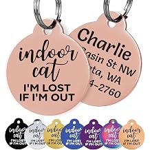 GoTags Personalized Small Indoor Cat Tag - Engraved with 4 Lines of Custom ID, Rose Gold Stainless Steel Round Pet ID Tag