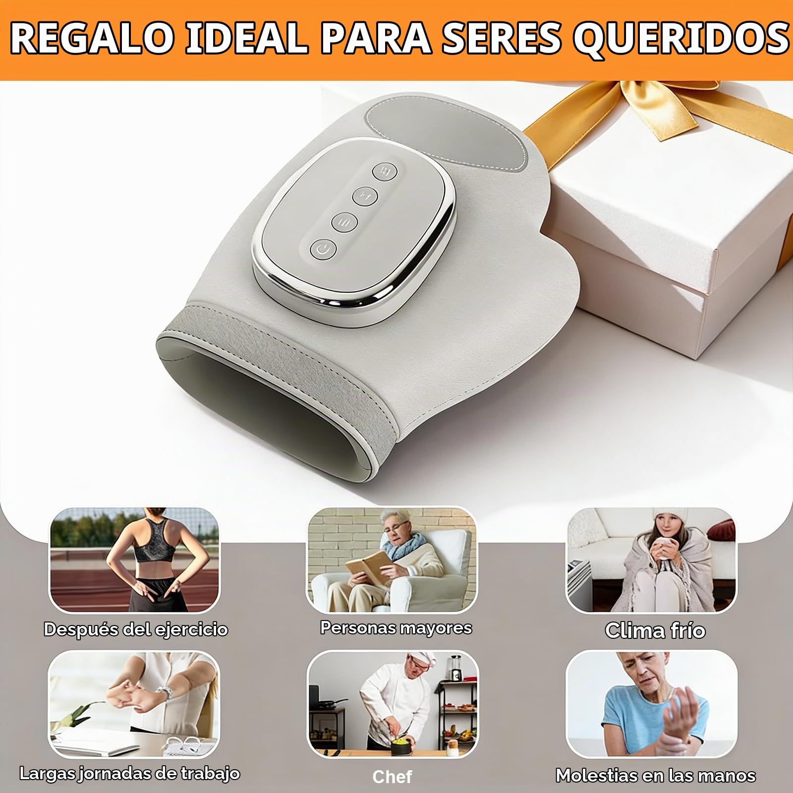 Masajeador de Manos Inteligente，Con Calor y Compresión de Aire, 3 Modos 5 Intensidades, Sin Cable para Confort y Relajación de Manos, Recargable Regalo
