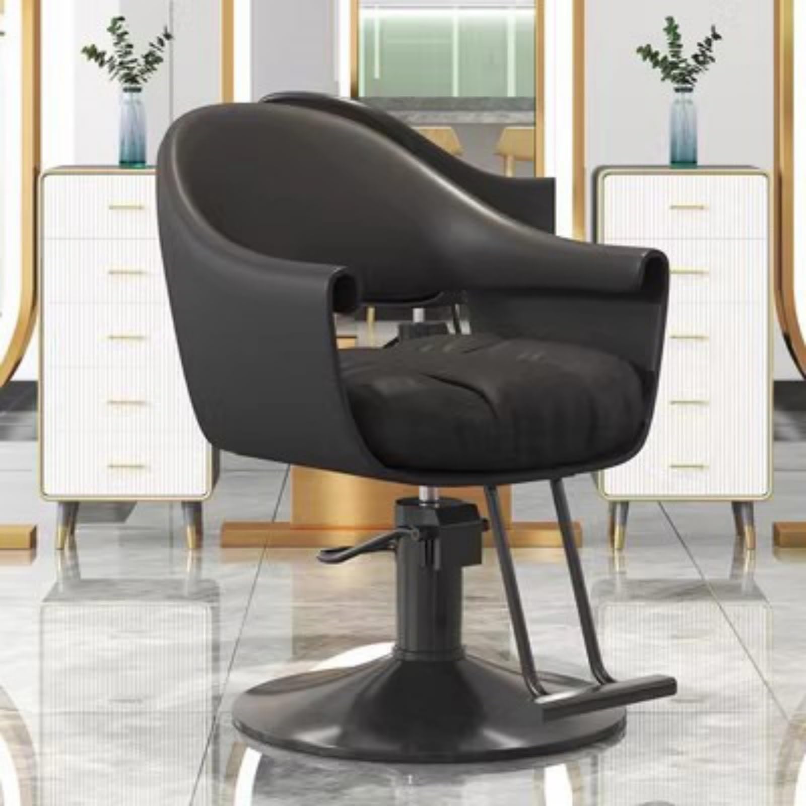 Sillas de barbero, Silla de peluquería hidráulica Ajustable con reposapiés y rotación de 360 barberías, spas de Belleza y Estudios de Tatuajes (Negra).