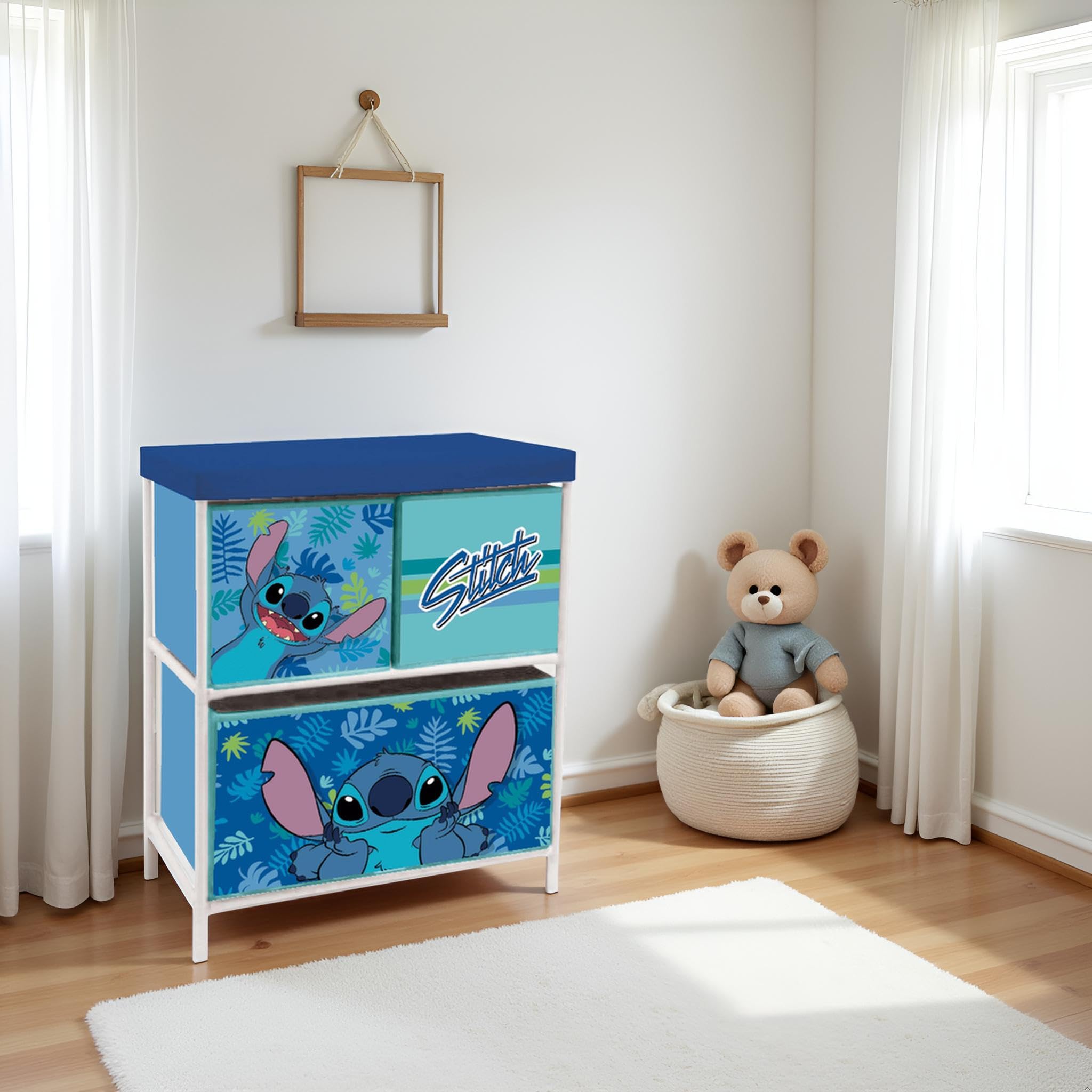 ARDITEX - Étagère pour Enfants avec 3 bacs en Tissu de Disney Stitch - Structure en métal et bacs en Polyester - 53x30x60 cm - Bleu