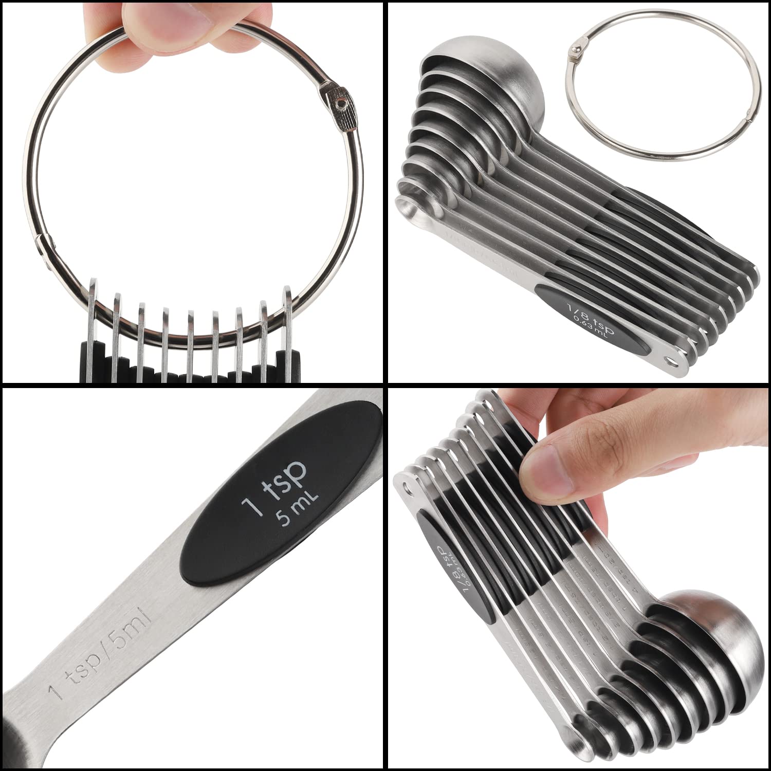 Juego de 9 cucharas medidoras magnéticas apilables de acero inoxidable para medir ingredientes secos y líquidos