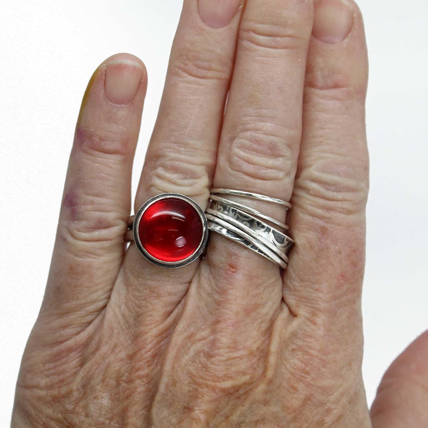 Handmade Sterling Silver Red Rosarita Ring, Size 7, Handcrafted Statement Ring, Gift for Her