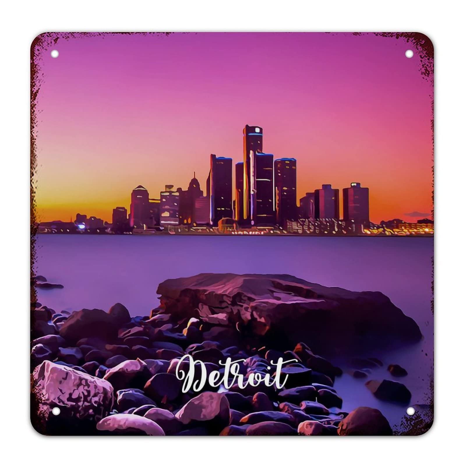 Plaque vintage en métal du Michigan design de Detroit en aluminium 38x38 cm