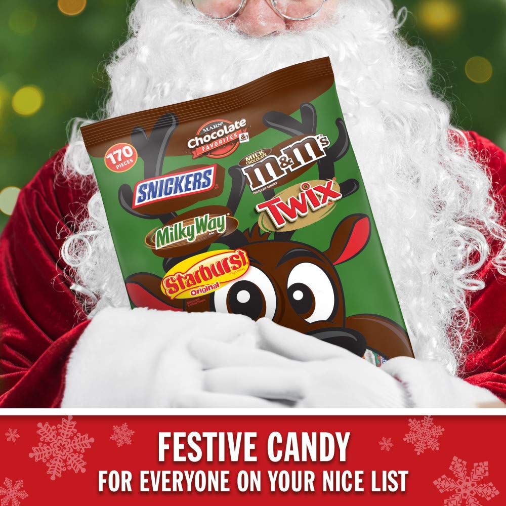 M&M'S, SNICKERS, TWIX, MILK WAY & STARBURST Fun Size and Minis Size Christmas Chocolate Candy Assortment, 59.8-Ounce Bag (170 Pieces)