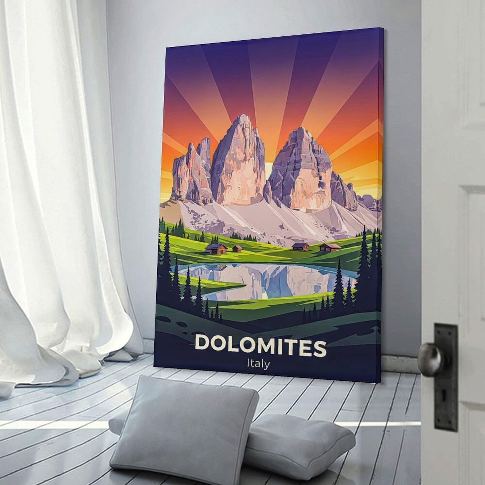 Junmoney Dolomites Italy Vintage Room Decor Wall Art 24x36inch(60x90cm), for Bedroom Walls, Guest Spaces Or Lounges, An Easy Wall Refresh for Bedrooms