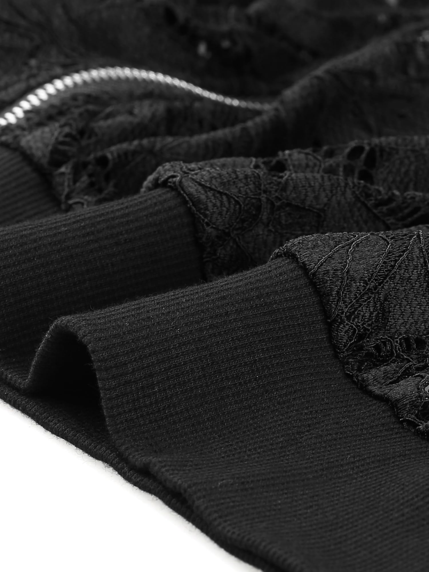Allegra K Donna Giacche In Pizzo Per Giacca Bomber Trasparente In Rete Con Zip E Colletto Rialzato
