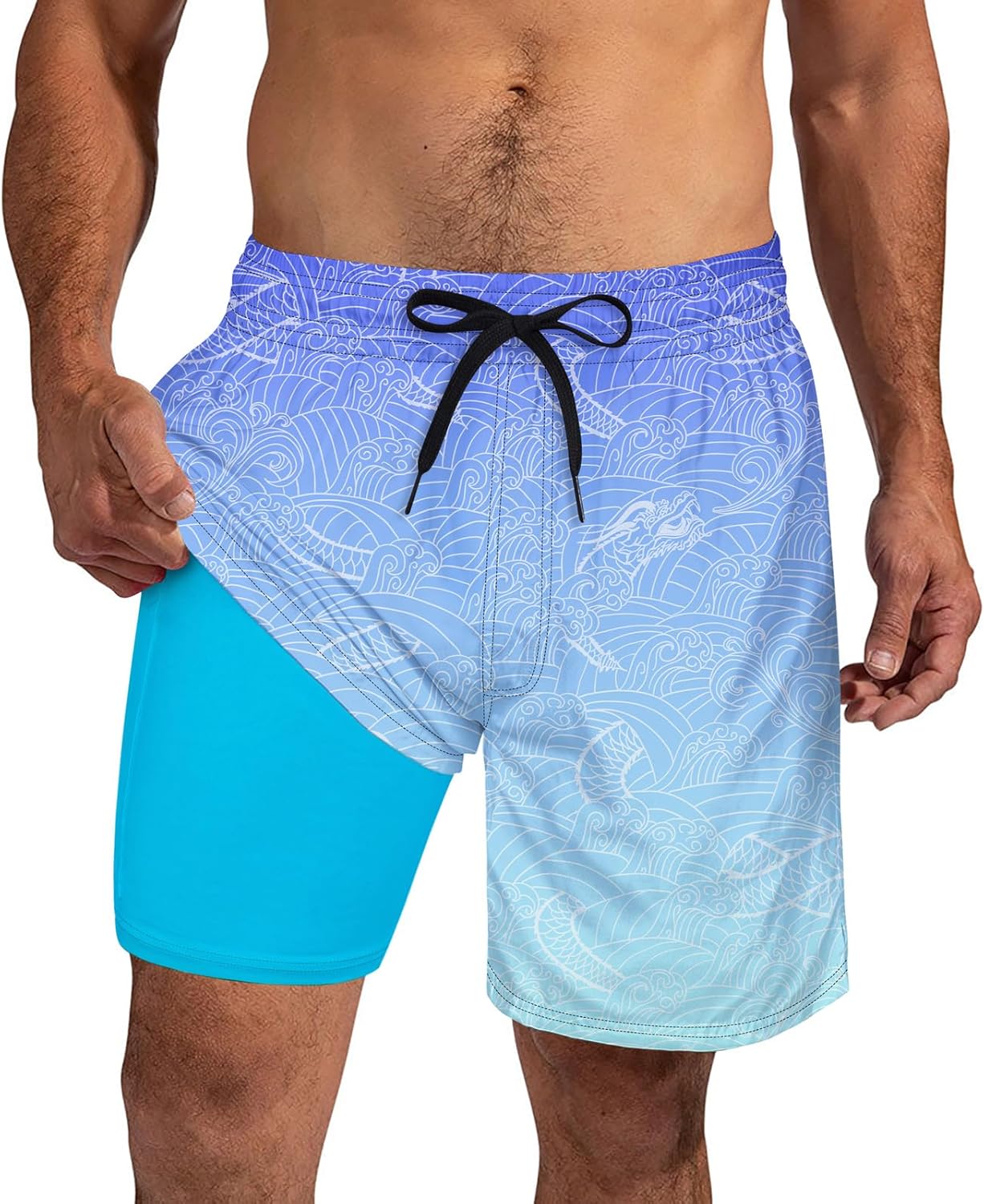 Cozople Mens Swim Trunks with Compression Liner 7 inch Inseam Board Shorts Summer Quick Dry Bathing Suit
