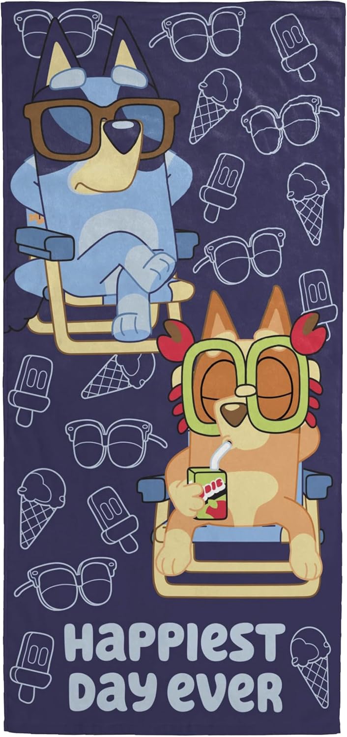 Jay Franco Bluey & Bingo Beach Towel - Kids Super Soft & Absorbent 100% Cotton Towel for Bath and Pool, Measures 28 x 58