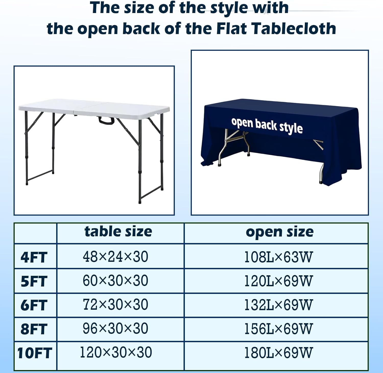 Custom Table Cloth with Business Logo 4-10FT for Tables,Personalized Tablecloths for Tradeshow Events/Company/School/Church/Shop (4 FT Open Back, Flat Tablecloths)
