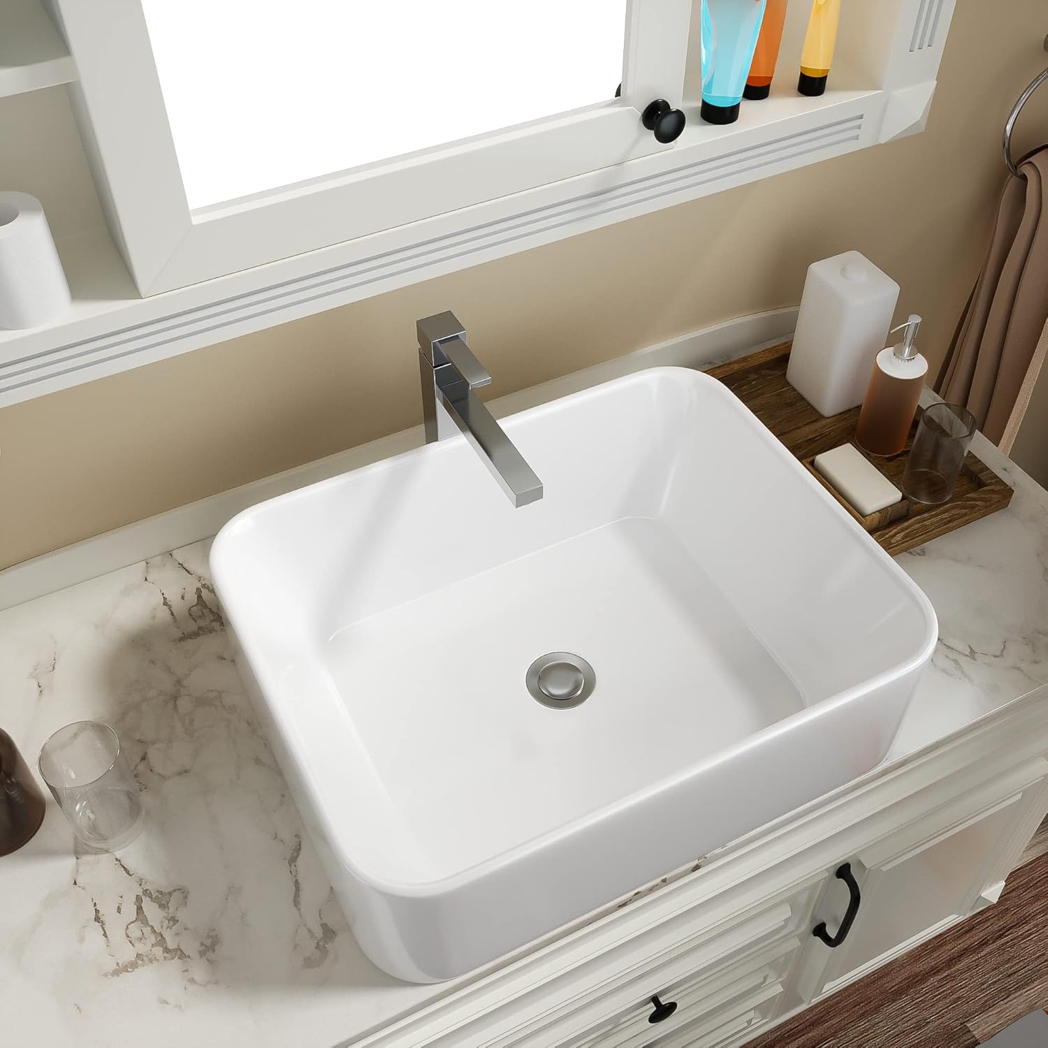 Vessel Sink Rectangular - IOROYO 19 x15 Modern Bathroom Sinks Rectangle Above Counter Porcelain Ceramic Lavatory Vanity Vessel Sink Art Basin