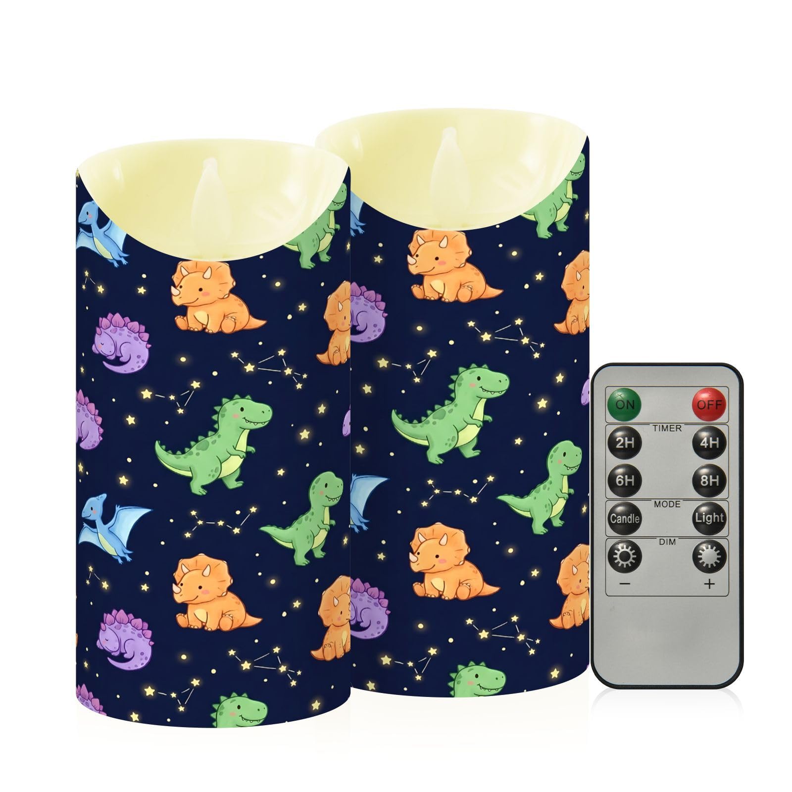Ewusp Dinosaur Flameless Candles Battery Operated Flickering LED Pillar Candles Set of 2 with Remote Control & Timer, for Home Decor Wedding Holiday Party Centerpieces