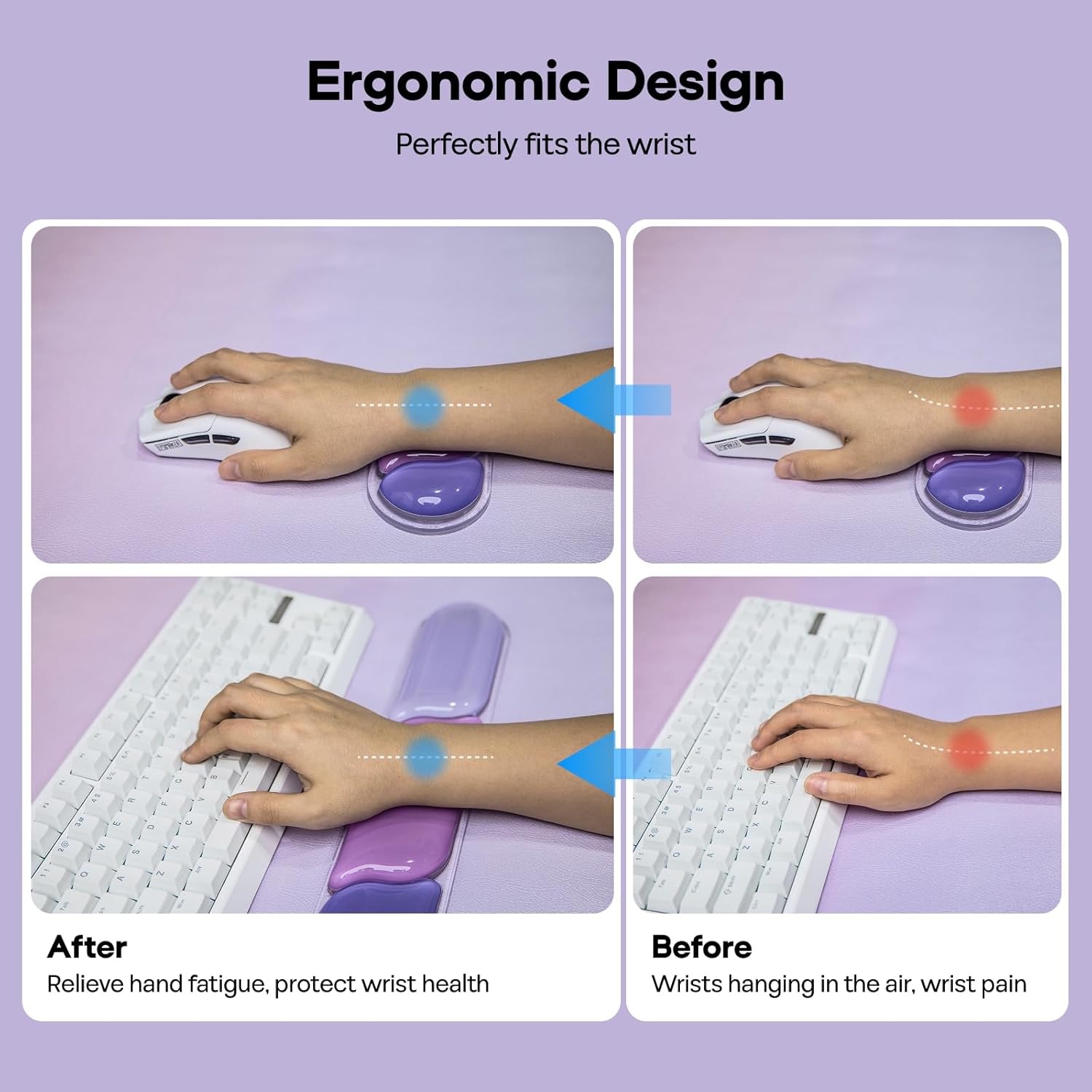 EPOMAKER CloudGel Wrist Rest for Keyboard and Mouse, 2 Pieces Silicone Wrist Support, Anti-Slip Rubber Bottom, Ergonomic Design, Suitable for Office/Computer/Laptop/Gaming (Purple)