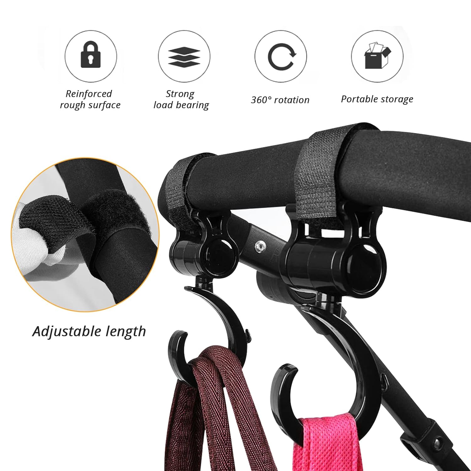 Jenbode Baby Stroller Hooks 2 Pack Organizer Clip Travel Purse Shopping Diaper Bags : Baby