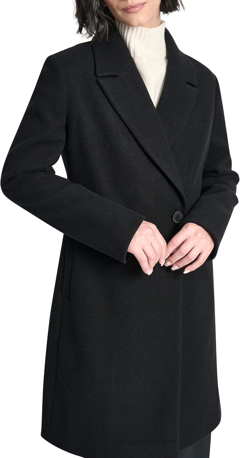 DKNY Women's Faux Wool Walker-length Double-breasted Coat – Long Tailored Winter Jacket - Image 7