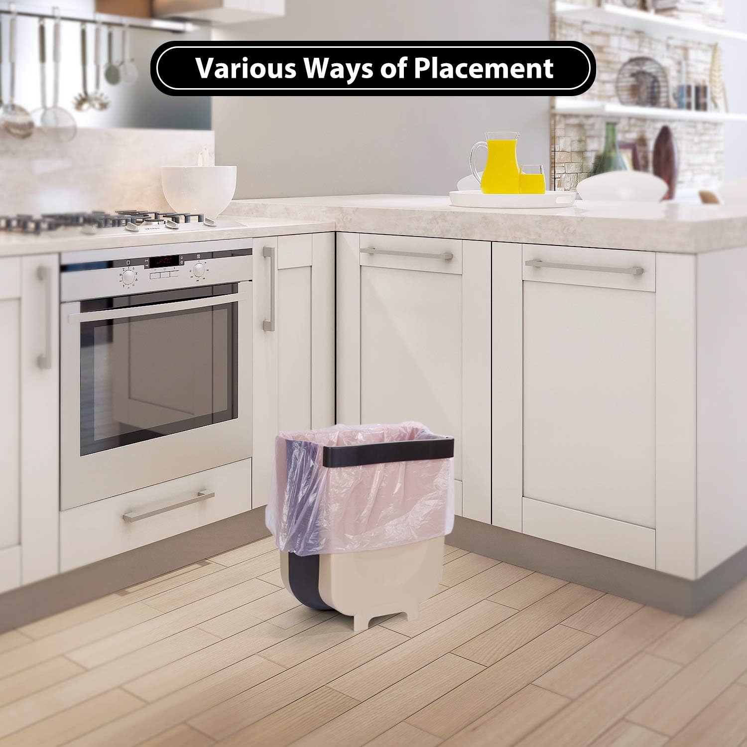 Braoses Hanging Trash Can for Kitchen Cabinet Door, Small Collapsible Foldable Waste Bins, Hanging Trash Holder for Bathroom Bedroom Office Car, Portable Home & Outdoor Garbage Can - 2.4 Gallon