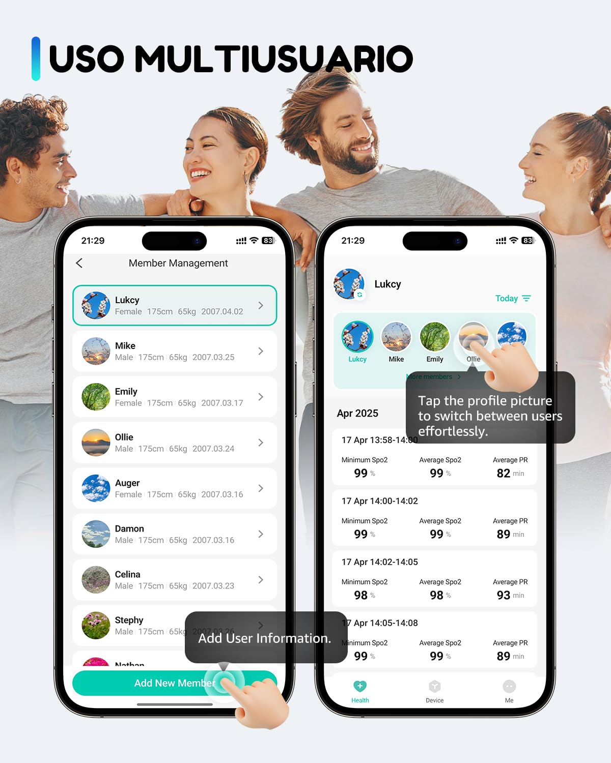 HealthTree O2Ring Pulsioximetro Bluetooth, Oximetro de Dedo Recargable | Monitor Continuo de Saturación de Oxígeno (SpO₂) y Frecuencia Cardíaca — con Alertas App e Informes, para Hogar y Deporte