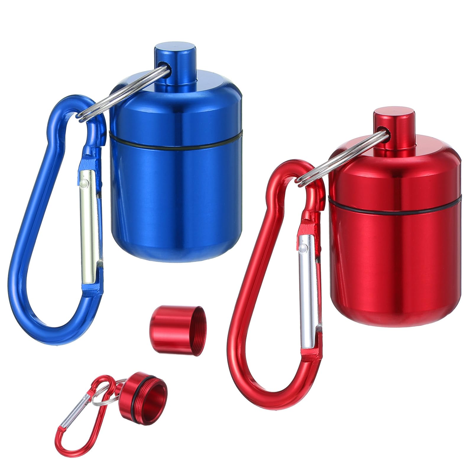 2 sztuki mini kasetka na tabletki z brelokiem, Φ 2,96 cm, wodoodporne, przenośna metalowa kasetka na tabletki, mini etui z brelokiem, pudełko na leki do przechowywania, kasetki
