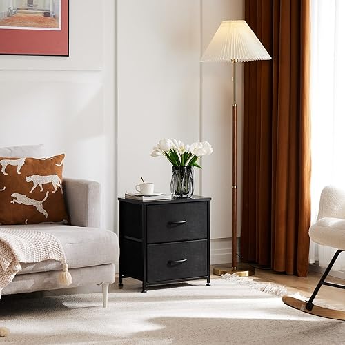 Miniatura 7 de DUMOS - Cómoda pequeña para usar como mesita de noche con 2 cajones de tela, mesa auxiliar, mueble de almacenamiento de 20 pulgadas de alto, para